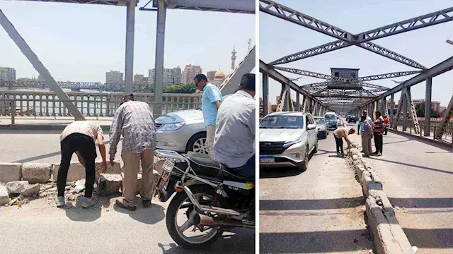بالصور- تحرك عاجل لإصلاح تلفيات كوبري كفر الجزار في بنها